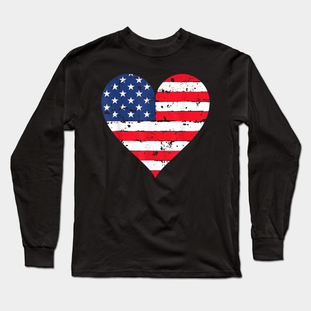 American Flag Heart 4th of July USA Patriotic Pride T-Shirt Long Sleeve T-Shirt by julieariasdqr887